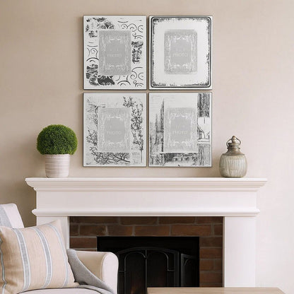 Modern Etched Wooden Photo Frames, Large, Set of 4, Silver - View 7