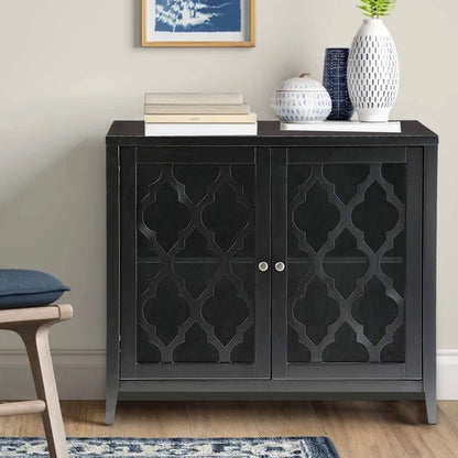 Storage Cabinet with 2 Doors and Quatrefoil Design, Black - View 7