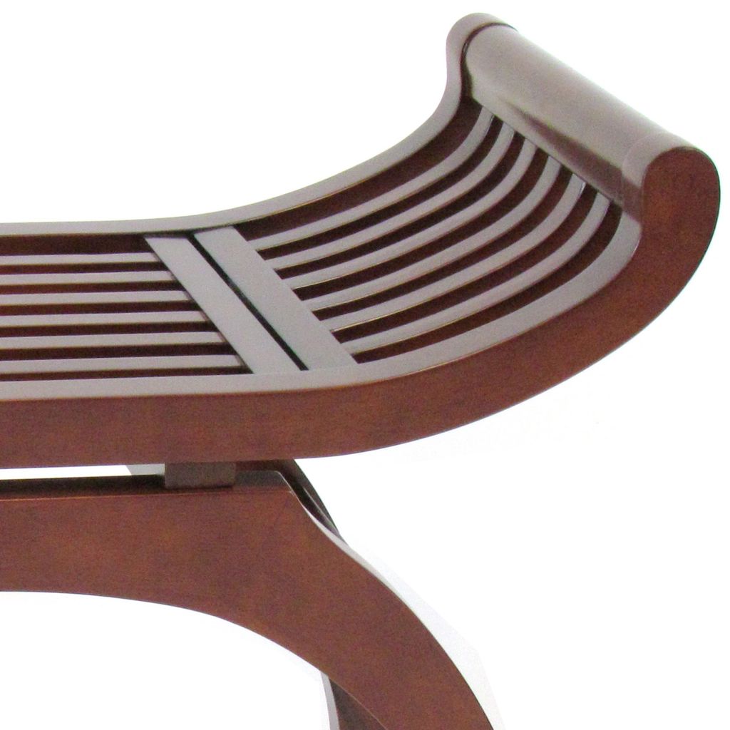 Curved Design Mission Style Stool with Slatted Seating, Brown - View 4