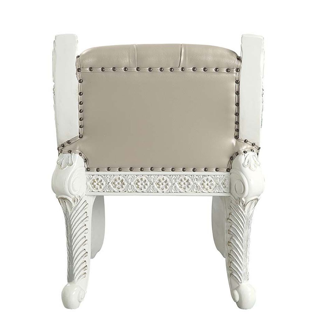 Vanity Stool with Nailhead Trim and Queen Anne Legs, White - View 5