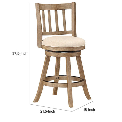 Adam 24 Inch Solid Wood Swivel Counter Stool, Slatted Back, Ivory - View 6
