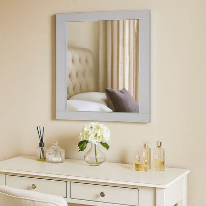 Rectangular Wooden Frame Mirror with Beveled Edges, White and Silver - View 7