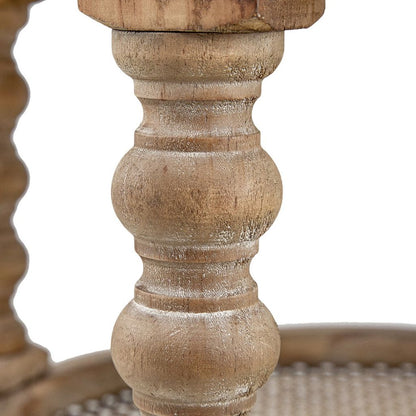 Jake 25 Inch 3 Tier Side Table, Fir Wood, 2 Woven Wicker Shelves, Brown - View 4