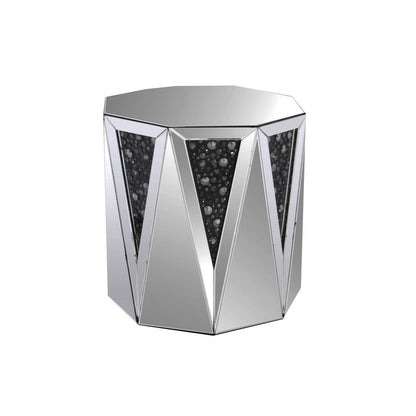 End Table With Octagonal Mirrored Top, Clear And Black