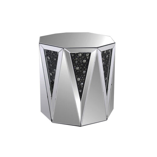 End Table With Octagonal Mirrored Top, Clear And Black