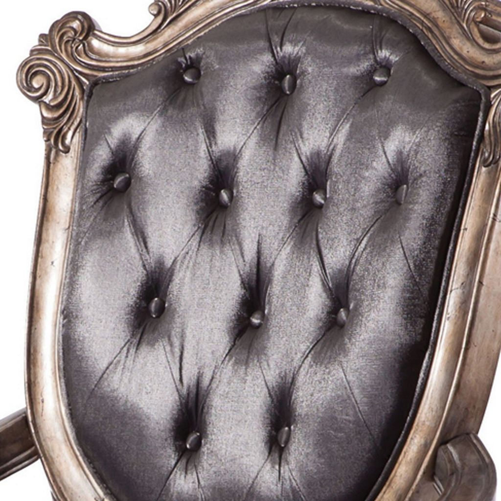 Wooden Arm Chair with Button Tufted Padded Backrest,Set of 2,Silver and Gray - View 4