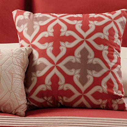 8 Piece King Polyester Comforter Set with Geometric Embroidery, Orange - View 3
