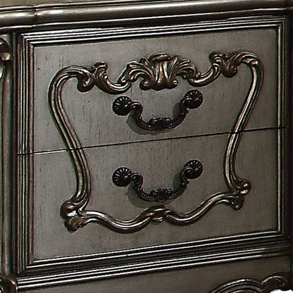 Two Drawer Nightstand With Oversized Scrolled Legs In Antique Platinum Finish - View 3