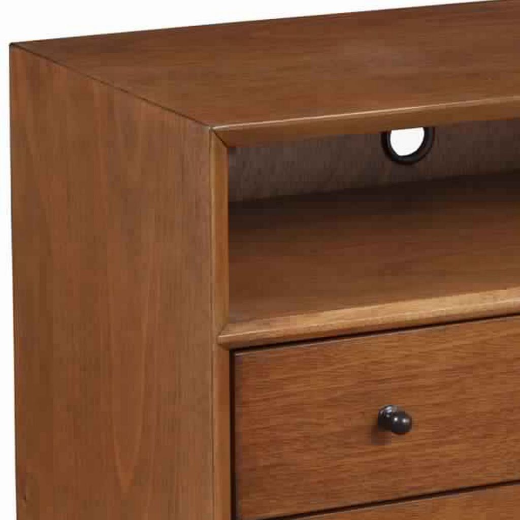 2 Drawer Wooden Nightstand with Open Compartment and Splayed Legs, Brown - View 4