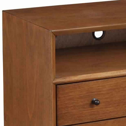2 Drawer Wooden Nightstand with Open Compartment and Splayed Legs, Brown - View 4