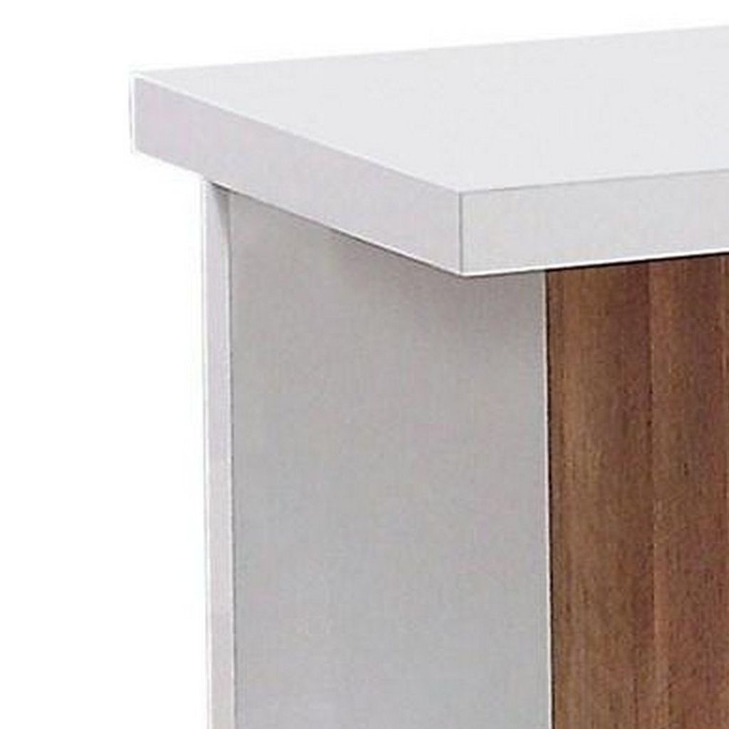 End Table with Open Bottom Parted Shelf, White and Brown - View 3