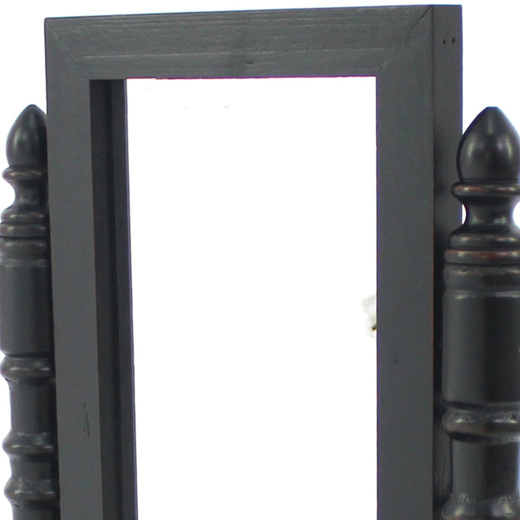 Traditional Wooden Table Mirror with 1 Drawer, Black and Silver, Set of 2  - View 3