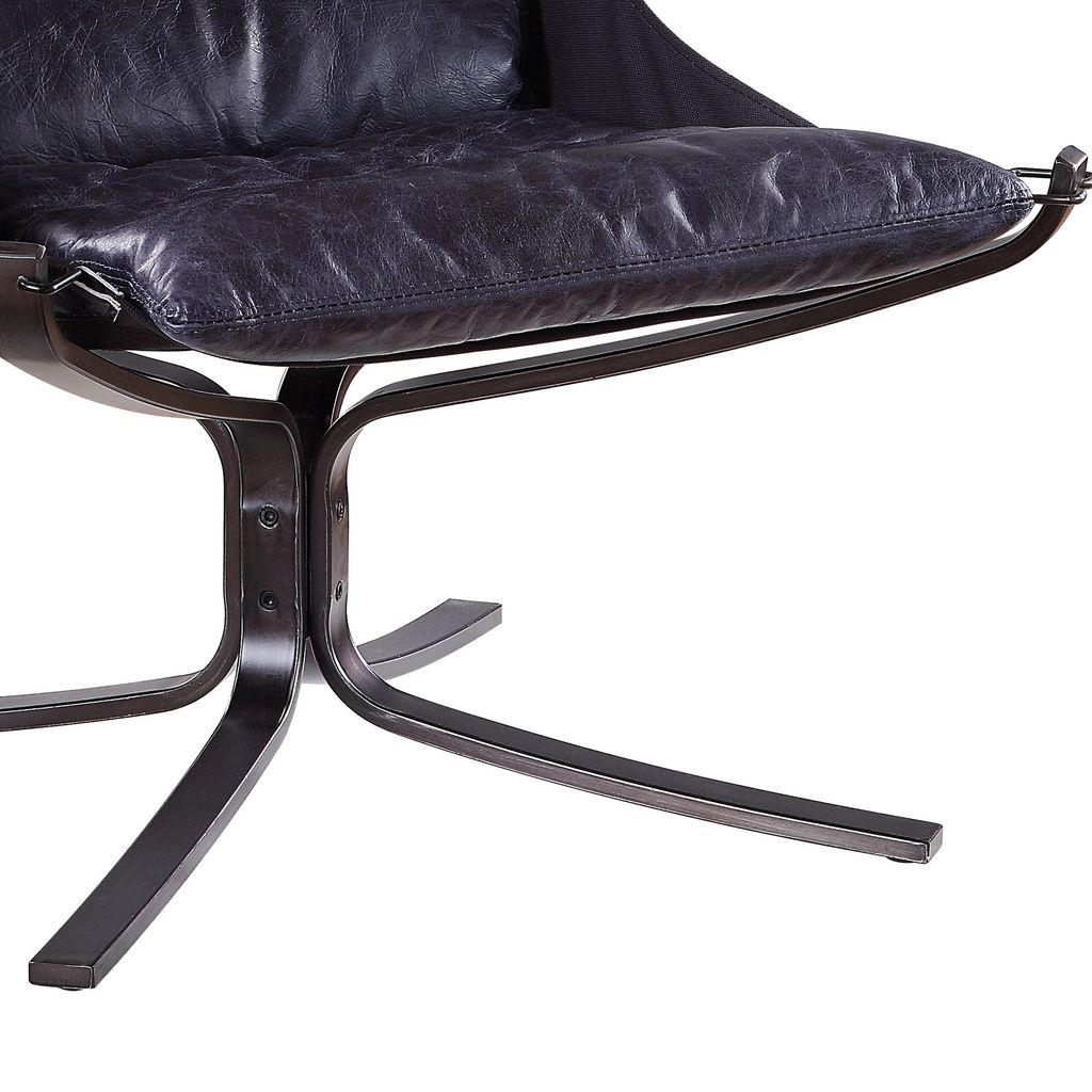 Star Base Metal Accent Chair with Faux Leather Seating, Blue and Brown - View 3