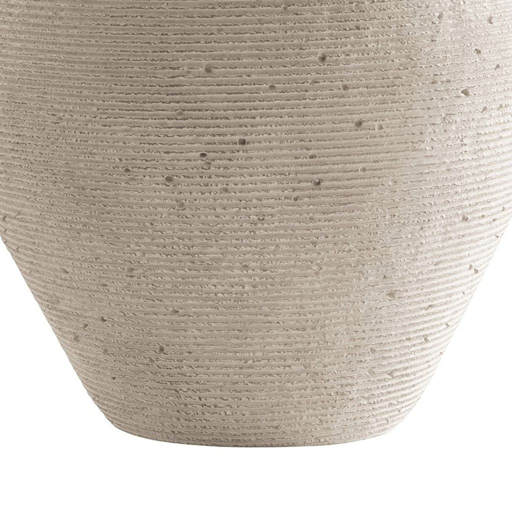 Dale 17 Inch Round Polyresin Vase, Tightly Ribbed Texture, Antique Beige - View 4