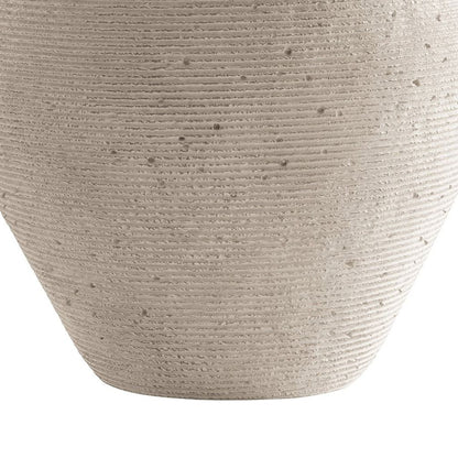 Dale 17 Inch Round Polyresin Vase, Tightly Ribbed Texture, Antique Beige - View 4
