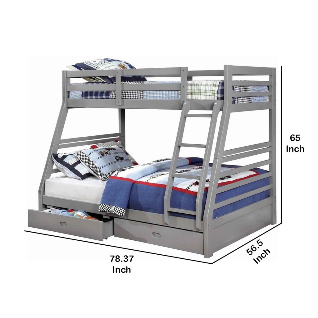 Transitional Twin Over Full Bed with Attached Ladder and Drawers, Dark Gray - View 6