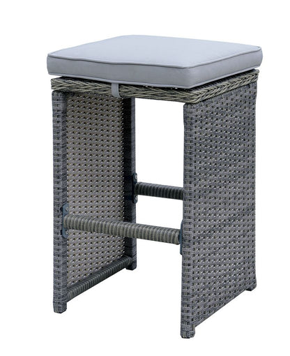 6 Piece Patio Bar Stool In Aluminum Wicker Frame And Padded Fabric Seat, Gray
