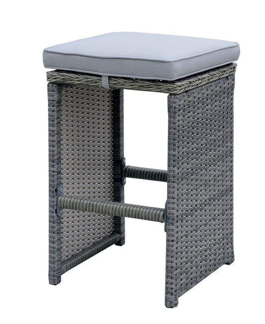 6 Piece Patio Bar Stool In Aluminum Wicker Frame And Padded Fabric Seat, Gray