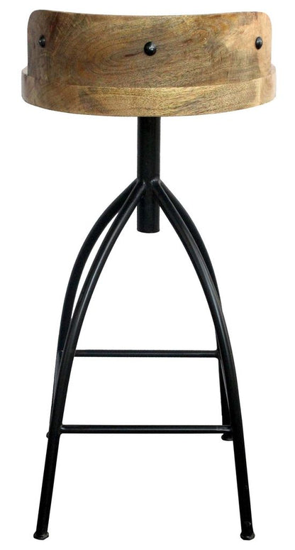 Pia 32-35 Extra Tall Adjustable Barstool, Natural Brown Mango Wood Seat, Black Iron Frame  - View 2