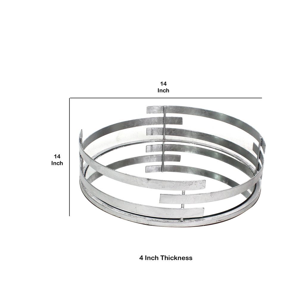 Round Metal Tray Set of 2 with Mirror Panel Inserts, Silver - View 5