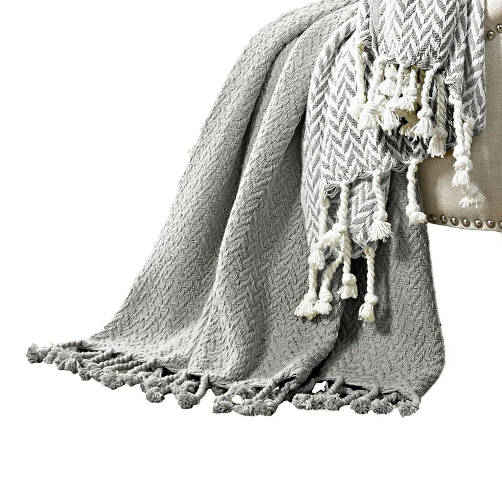 Calabria Herringbone Cotton Throw The Urban Port, Set of 2, Gray and White - View 5