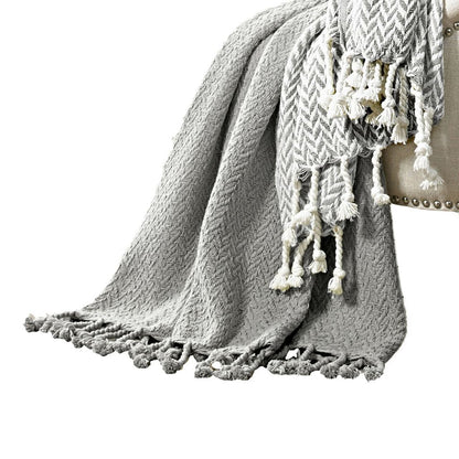 Calabria Herringbone Cotton Throw The Urban Port, Set of 2, Gray and White - View 5