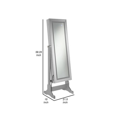 58 Inch Full Body Floor Cheval Mirror, Jewelry Storage, LED, Silver - View 5