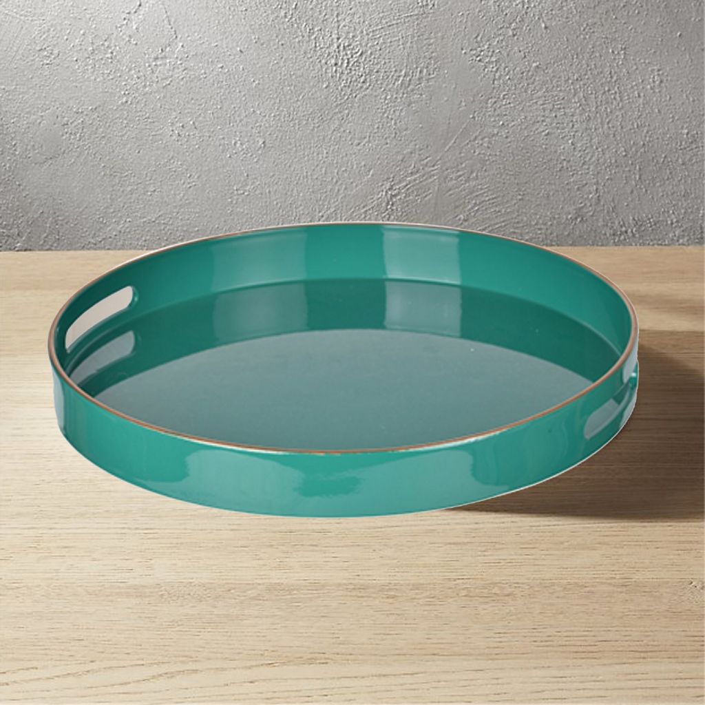 Mimosa Round Tray With Cutout Handles, Green - View 7