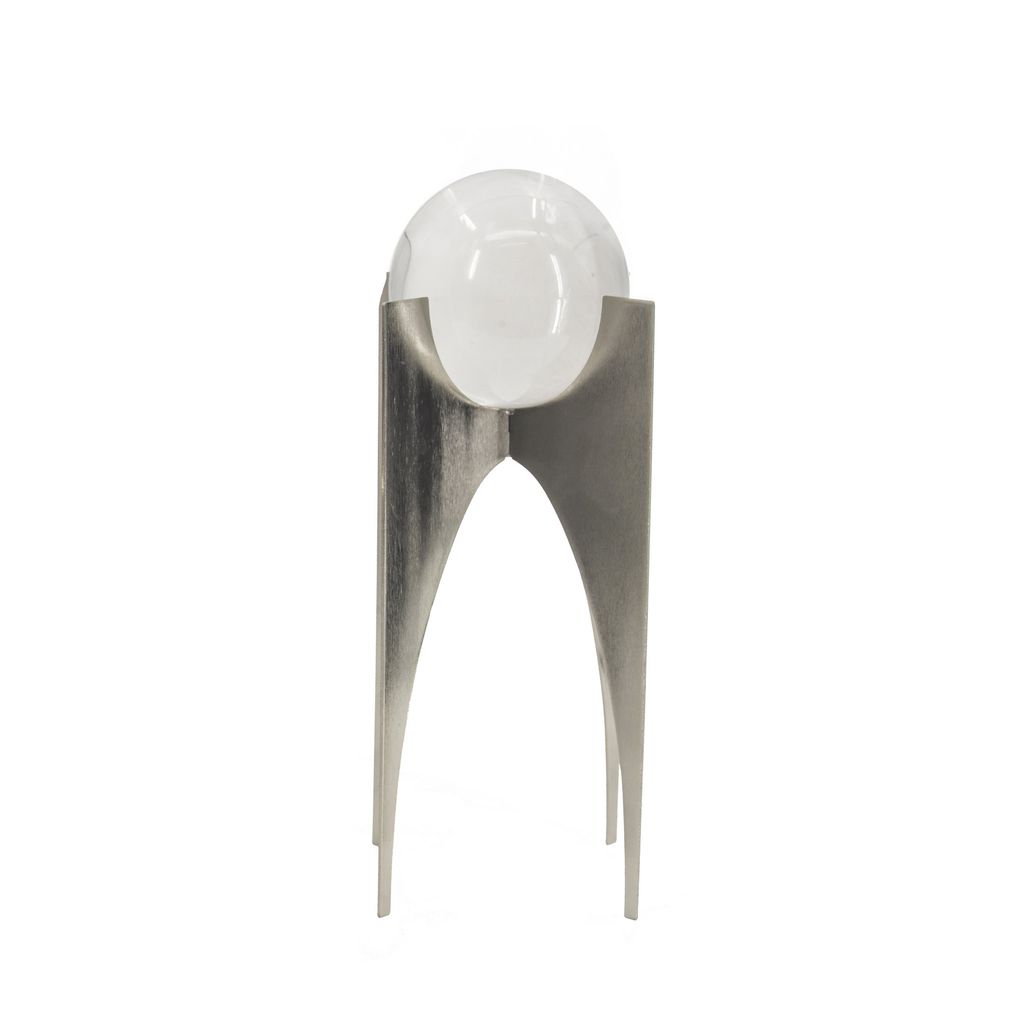 13, 10 Inch Crystal Orb Accent Decor Set of 2, Metal Stand, Art Deco - View 2