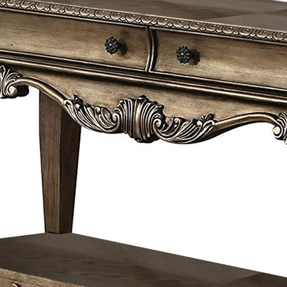 Wooden Sofa Table With Two Drawers And Bottom Shelf, Vintage Oak Brown - View 4
