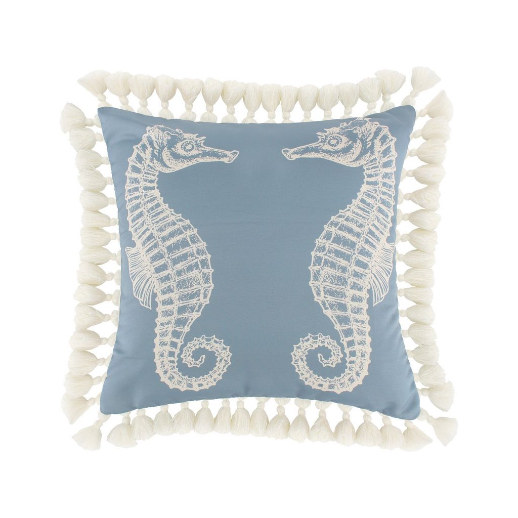Set of 2 Decorative Throw Pillows, Seahorse and Starfish Polyester, Tassels - View 2