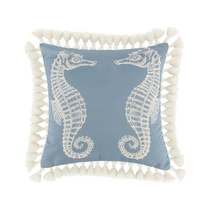 Set of 2 Decorative Throw Pillows, Seahorse and Starfish Polyester, Tassels - View 2