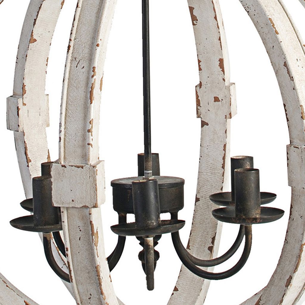 22 Inch 6 Light Wood Chandelier, Candelabra Style,Classic, White Finish - View 3