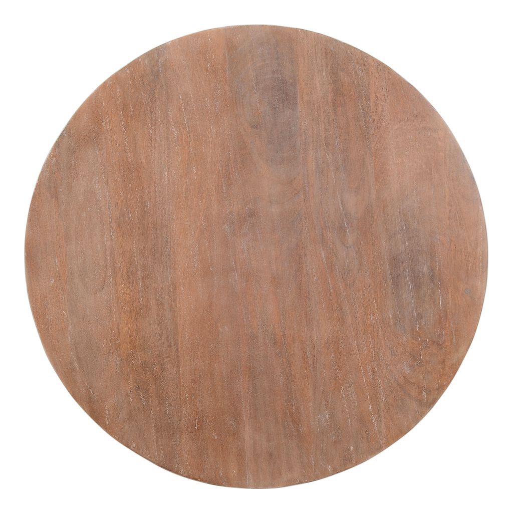 Arthur Drum Shape Wooden 35.5 Inch Coffee Table with Plank Design Base, Distressed Brown - View 3