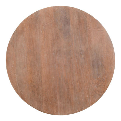 Arthur Drum Shape Wooden 35.5 Inch Coffee Table with Plank Design Base, Distressed Brown - View 3