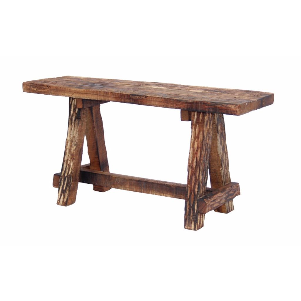 Wooden Garden Patio Bench With Retro Etching, Cappuccino Brown - View 3