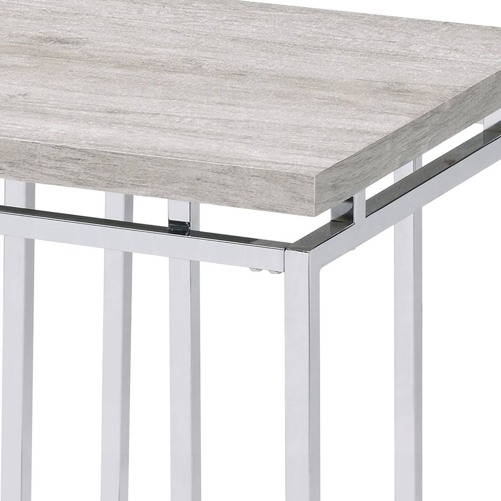 End Table with Rectangular Tabletop and Metal Legs, Silver and Brown - View 5