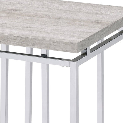 End Table with Rectangular Tabletop and Metal Legs, Silver and Brown - View 5