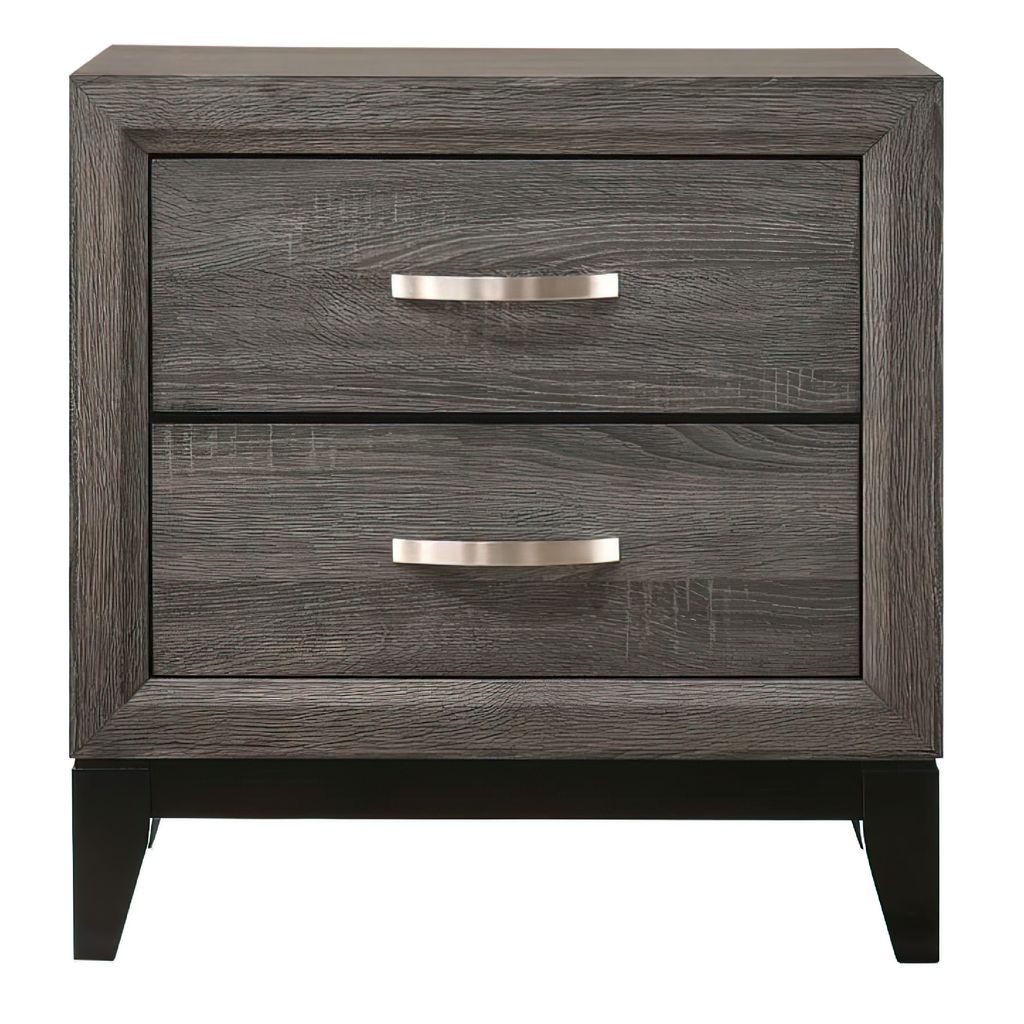 Mazie 25 Inch Modern 2 Drawer Nightstand, Metal Handle, Gray Foil Finish - View 2