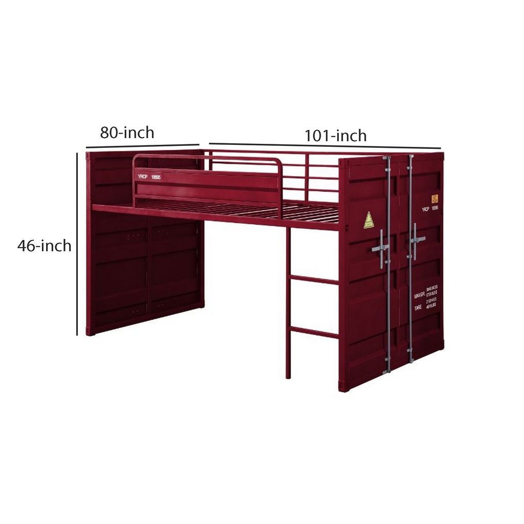 Twin Loft Bed with Metal Frame and Slide, Red - View 6
