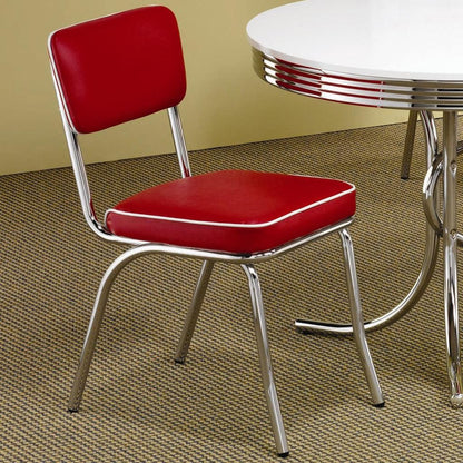 Dining Side Chair Set of 2, Retro Red Faux Leather, Chrome Metal Legs