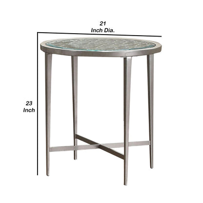 Round Glass Top Metal End Table with Sleek Tapered Legs, Silver - View 5