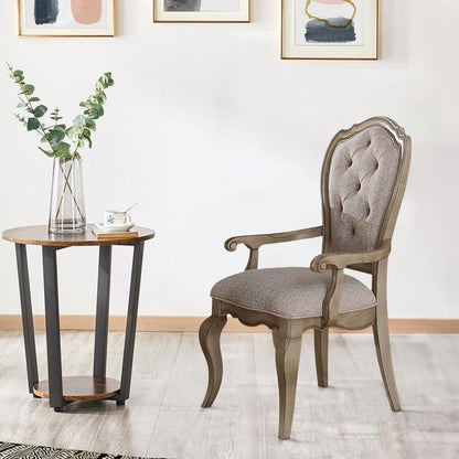 Wooden Arm Chairs with Button Tufting, Set of Two, Gray and Brown - View 7