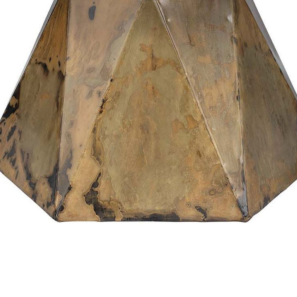 19 Inch Modern Side End Table, Hourglass Shape, Iron Patina Finish, Gold - View 3
