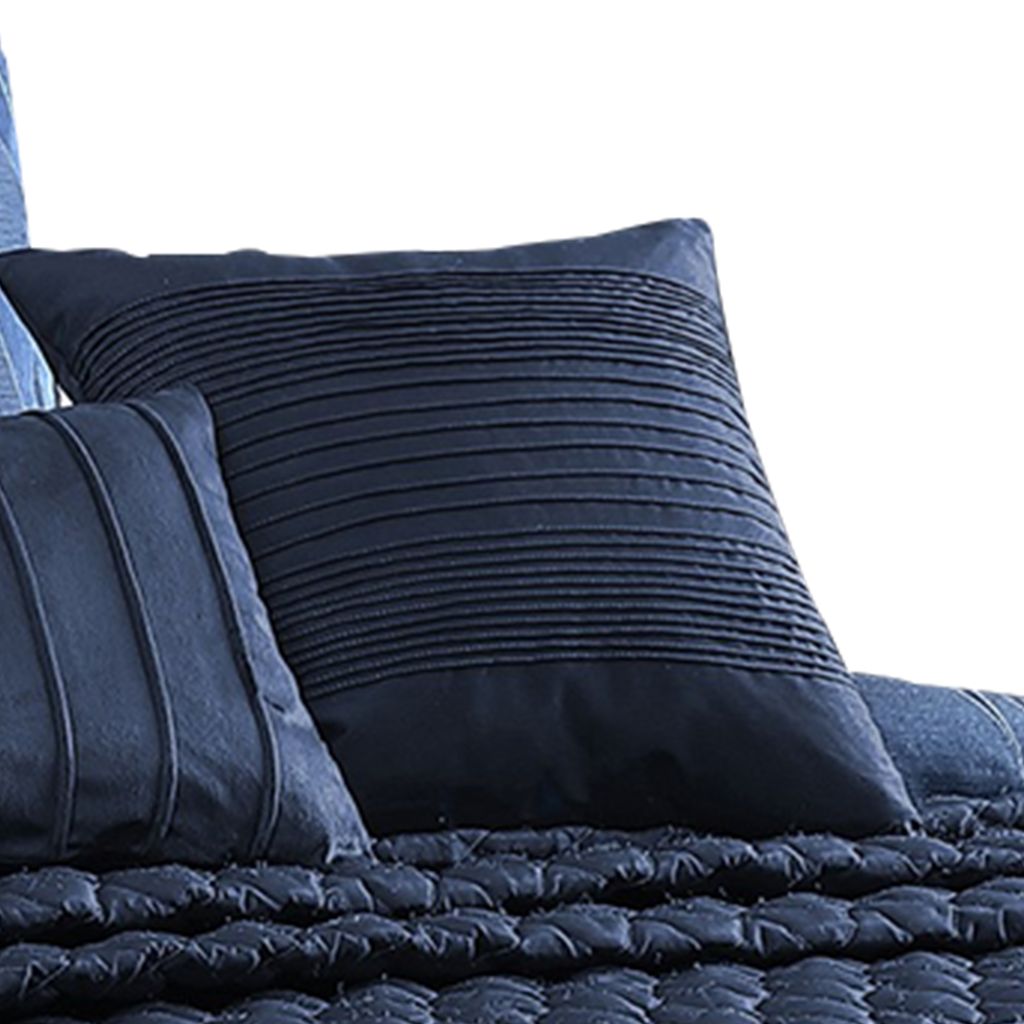 10 Piece Queen Polyester Comforter Set with Geometric Print, Dark Blue - View 4