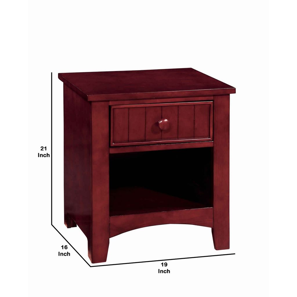 Wooden Night Stand With One Drawer And Open Shelf In Cherry Brown - View 5