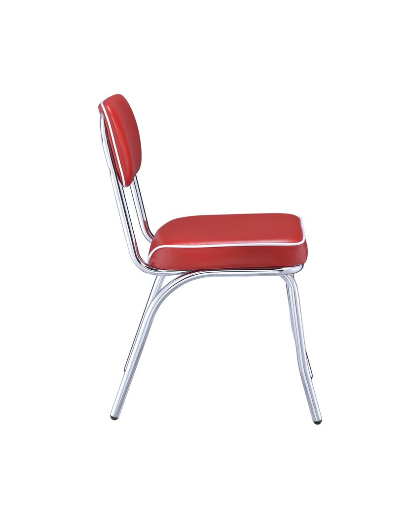 Dining Side Chair Set of 2, Retro Red Faux Leather, Chrome Metal Legs - View 2