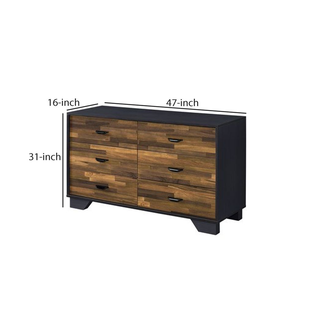 Dresser with 6 Drawers and Butcher Block Pattern, Brown and Gray - View 6