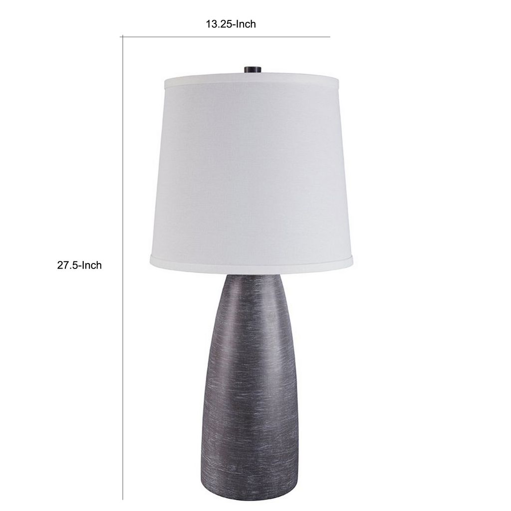 Vase Shape Resin Table Lamp with Fabric Shade, Set of 2, Gray and White - View 6