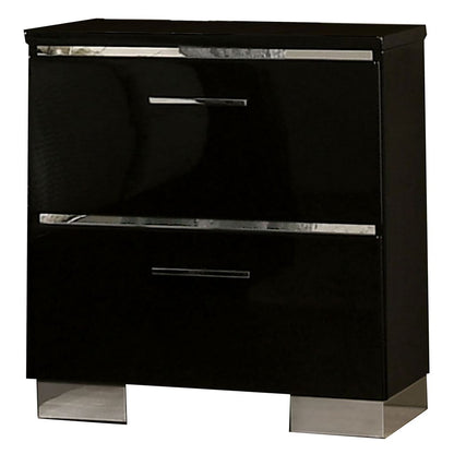 Cari Two Drawer Nightstand with USB Charger, Chrome, Black
